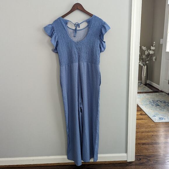 Michelle Mcdowell Zoey Jumpsuit Secret Hideaway Cornflower XL Smocked Front - Picture 12 of 12